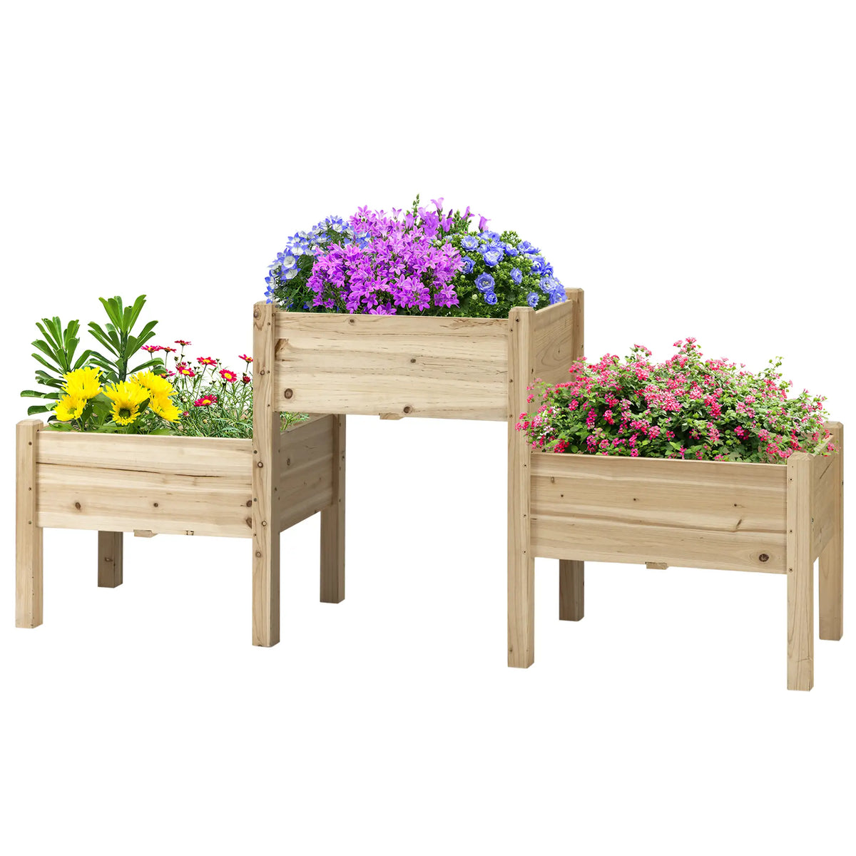 Freestanding Wooden Plant Stand, 3 Tier Raised Garden Bed, Natural Elevated Garden Beds at Gallery Canada