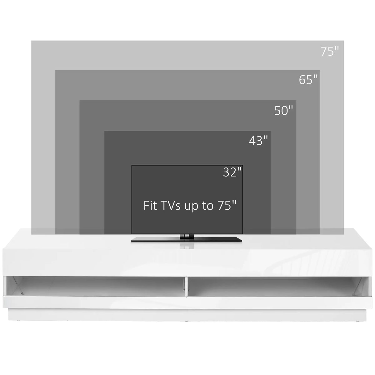 Lighted TV Stand For TVs Up To 75, High Gloss White, White TV Stands at Gallery Canada