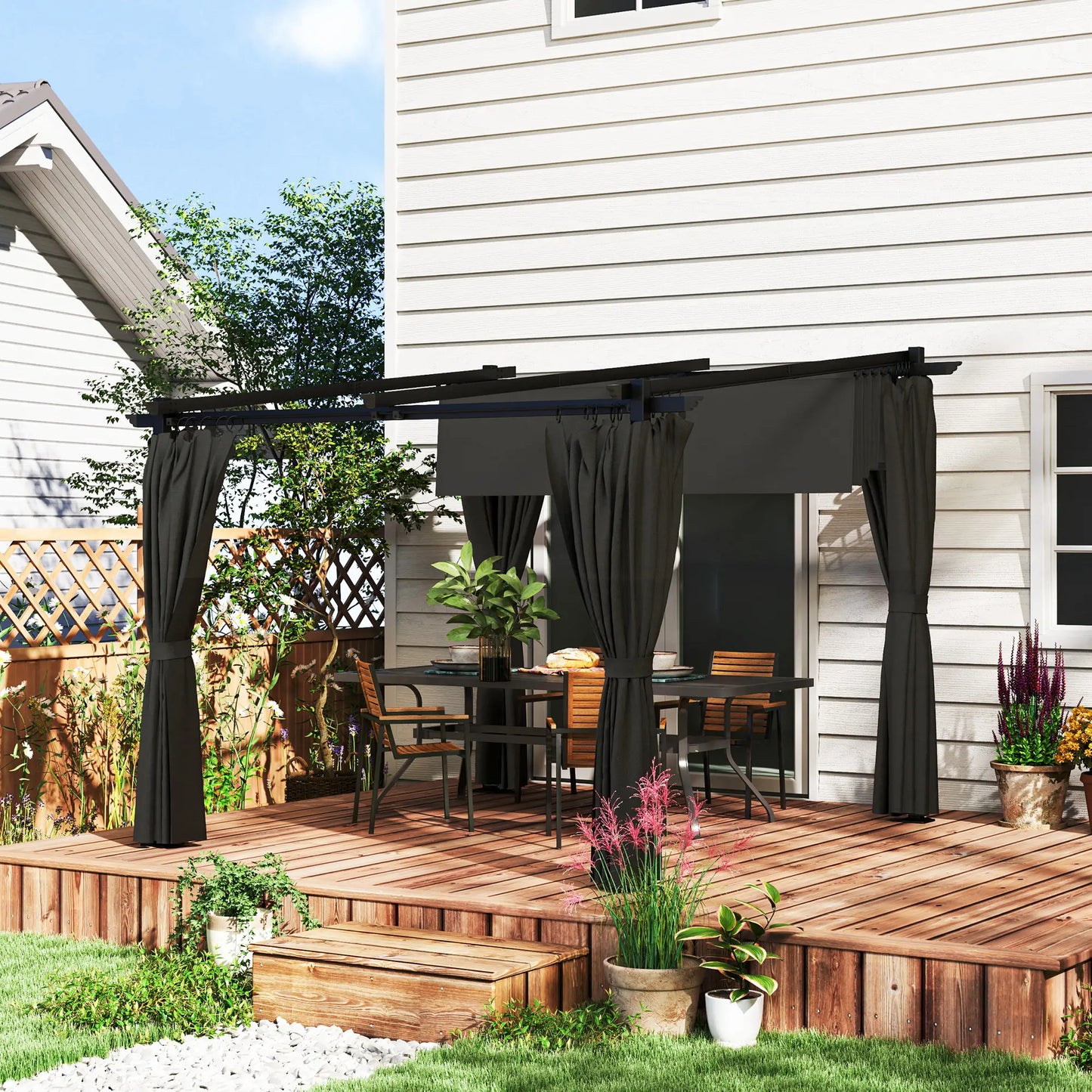 8' x 8.5' Metal Retractable Pergola Canopy With Sidewalls, Outdoor Gazebo Sun Shade Shelter Pergolas at Gallery Canada