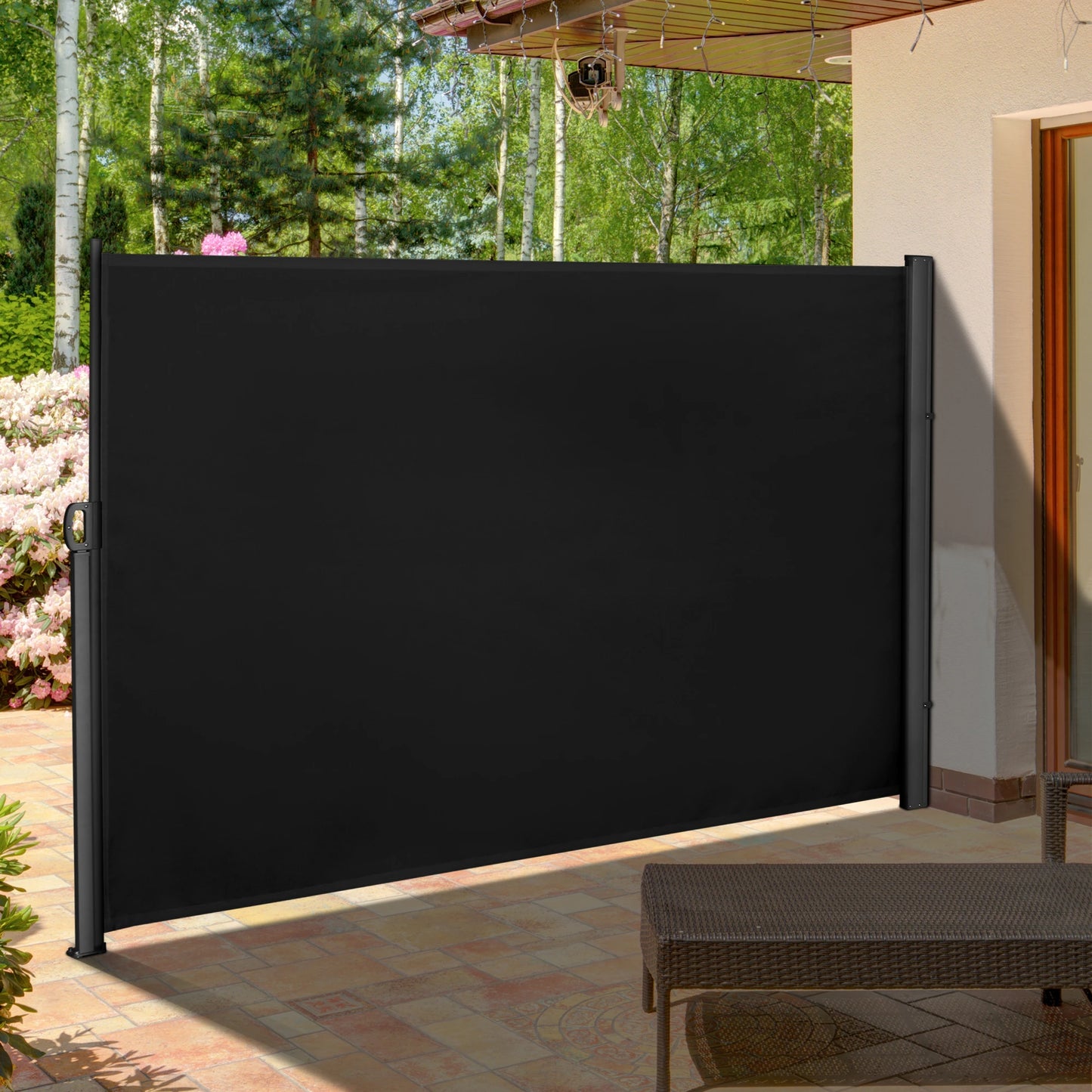 118" x 71" Outdoor Folding Privacy Screen, Retractable Side Awning, UV Wind Resistant, Black Side Awnings at Gallery Canada