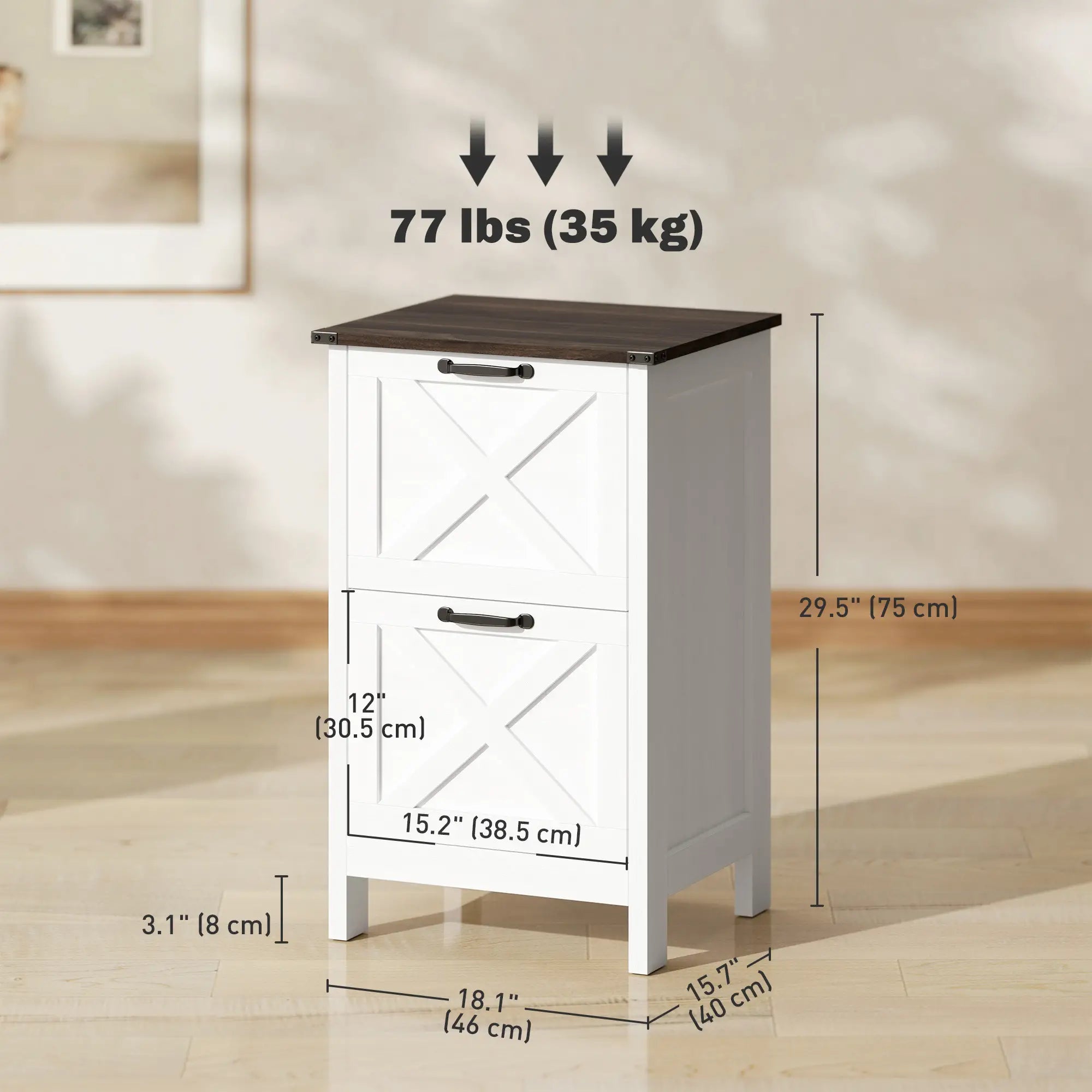 2 Drawer Vertical Filing Cabinet, Rustic Farmhouse, A4 Letter Size, Distressed-Off White Office Cabinets & Cupboards at Gallery Canada