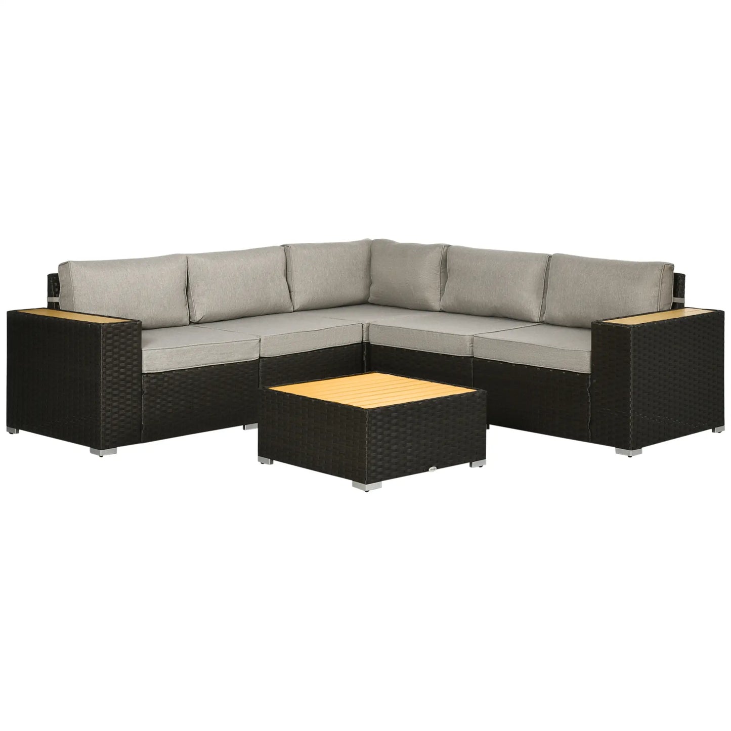 6-Piece Outdoor Rattan Patio Set, Corner Sofa, WPC Table, Light Grey Patio Furniture Sets at Gallery Canada