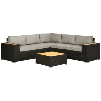 6-Piece Outdoor Rattan Patio Set, Corner Sofa, WPC Table, Light Grey Patio Furniture Sets at Gallery Canada