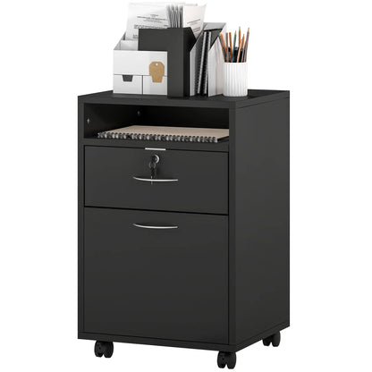 24" Small Filing Cabinet With Compartment, Drawer & Wheels, Black Office Cabinets & Cupboards at Gallery Canada