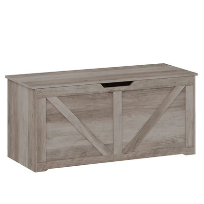Storage Chest with Safety Hinges, Grey Wood Grain, 39.4 Inches, Grey Storage Cabinets Grey Wood Grain at Gallery Canada