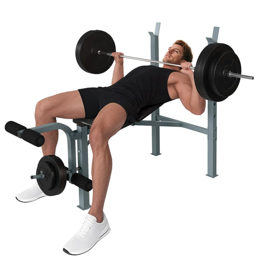 Adjustable Incline Decline Weight Bench, Leg Extension, Barbell Rack