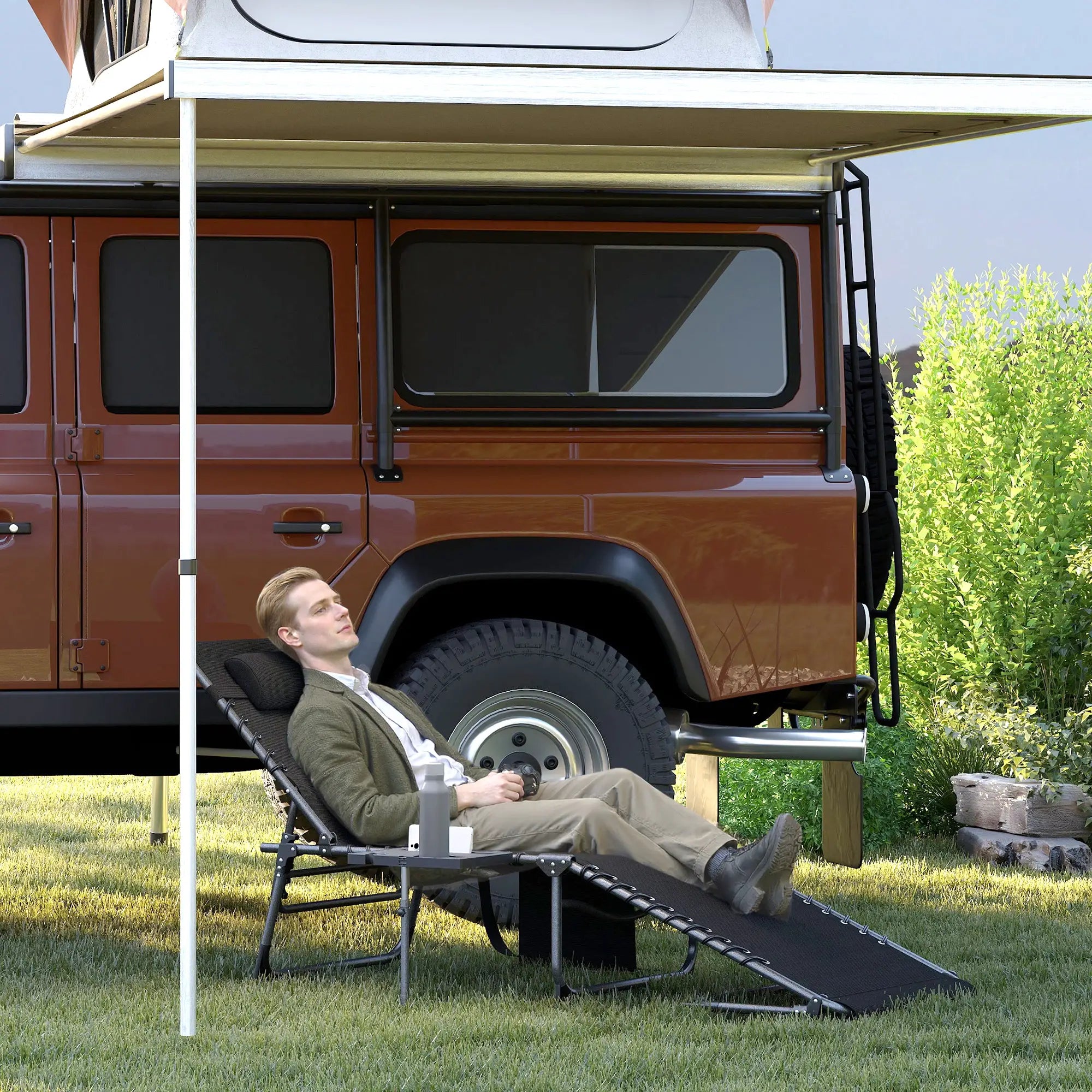 Folding Lounge Chair, Adjustable Back, Side Table, Headrest, Black Lounger Chairs at Gallery Canada