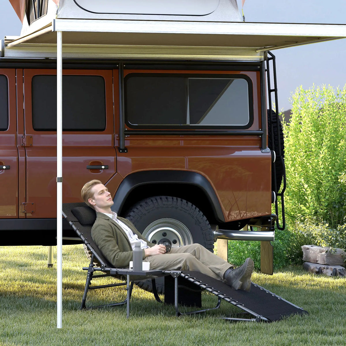 Folding Lounge Chair, Adjustable Back, Side Table, Headrest, Black Lounger Chairs at Gallery Canada