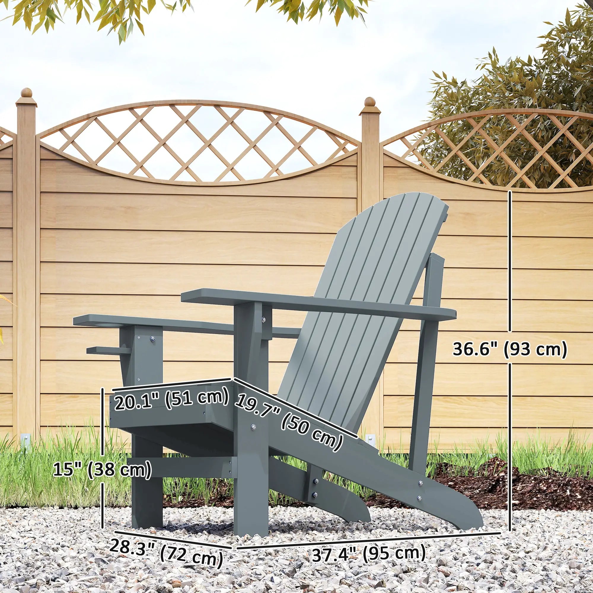 Classic Adirondack Chair, Garden Deck Chair with Cup Holder, Dark Grey Patio Chairs at Gallery Canada
