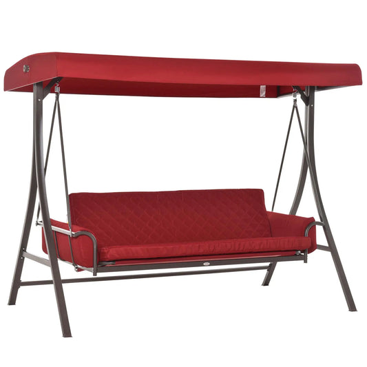 3 Person Porch Swing Bed, Outdoor Patio Chair with Canopy, Cushions, Red Patio Swings with Stand Red at Gallery Canada