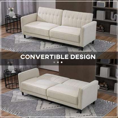 Convertible Bed, Button Tufted Fabric Sofa Bed, Adjustable Back, Beige 2-Seater Sofas at Gallery Canada