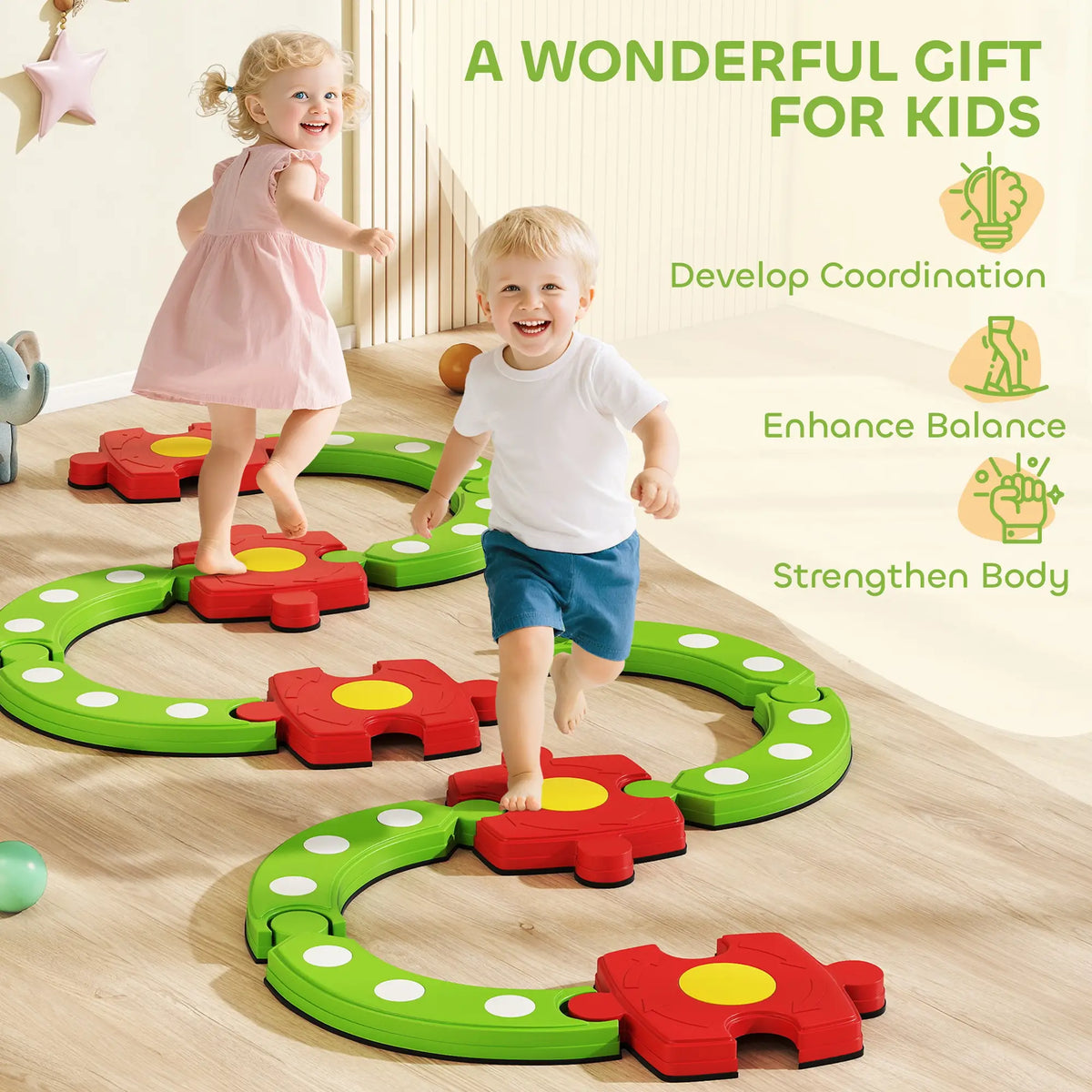 Kids Balance Beam Stepping Stones, Non-Slip, 3-8 Years, Green Kids Gym & Playmats at Gallery Canada