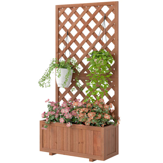2.4 x 1 x 4.9 ft Wooden Pine Trough Planter with Trellis, Orange