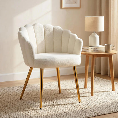 Accent Chair Petal-Back Design Modern Living Room Chair with Metal Legs Cream Accent Chairs at Gallery Canada