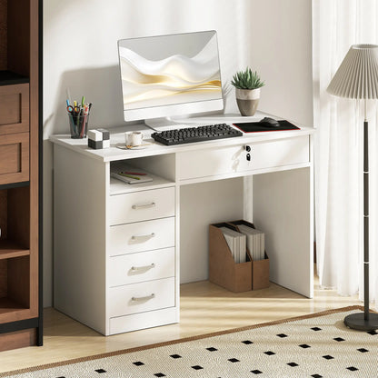 Home Office Desk with Storage, Lockable Drawer, White Computer Desks at Gallery Canada
