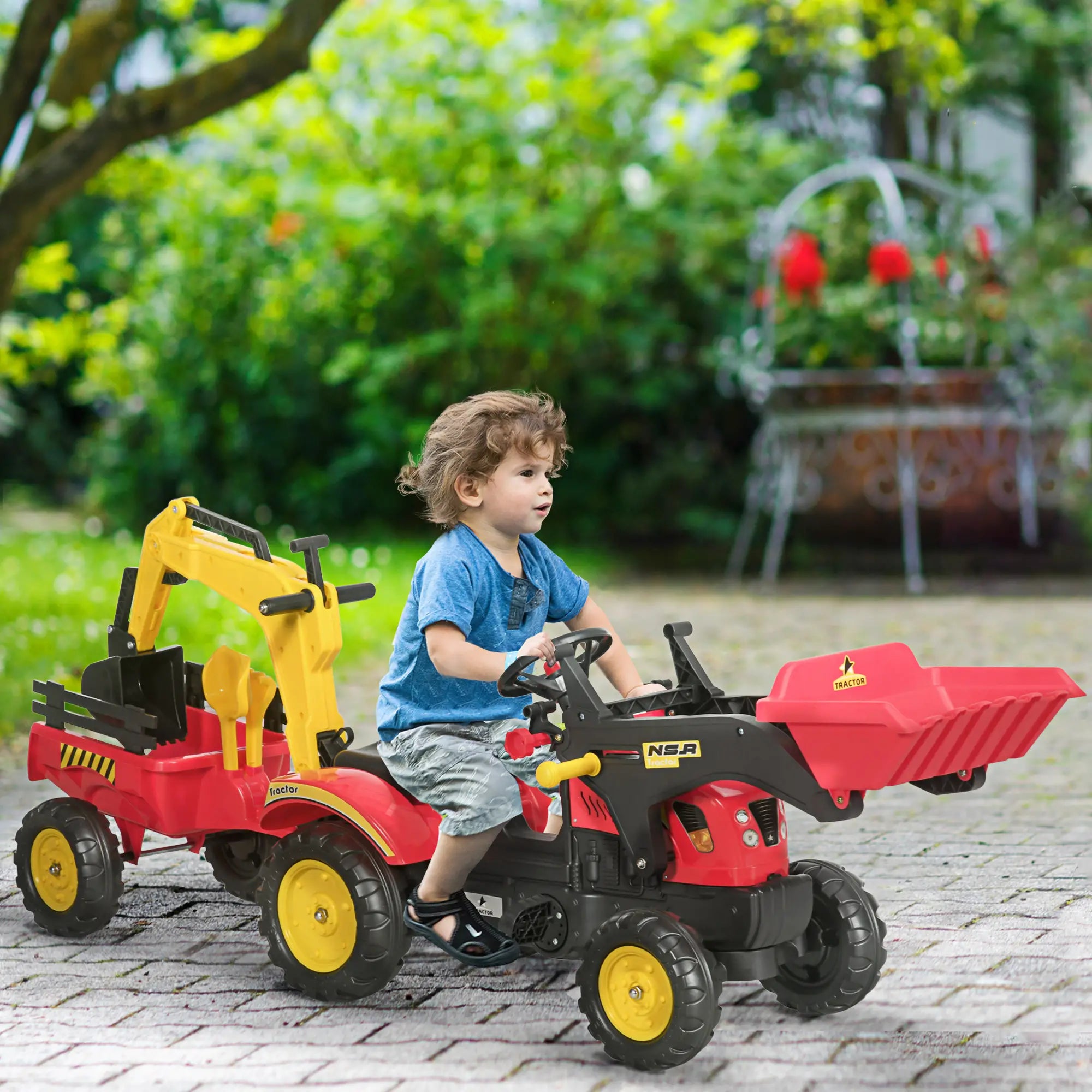 3 in 1 Kids Ride On Excavator Toy, 6 Wheels, Bulldozer with Trailer Toy Excavators at Gallery Canada