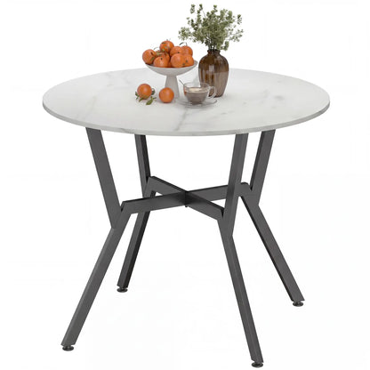 35" Round Dining Table, Modern Steel Frame, White Marble, White Dining Tables White Marble, Black at Gallery Canada