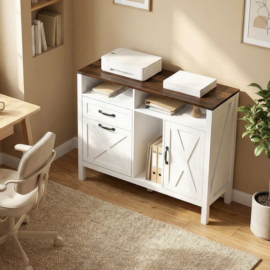 Lateral Filing Cabinet For Letter/A4 Hanging Files, White Office Cabinets & Cupboards White, Dark Brown Wood Grain at Gallery Canada