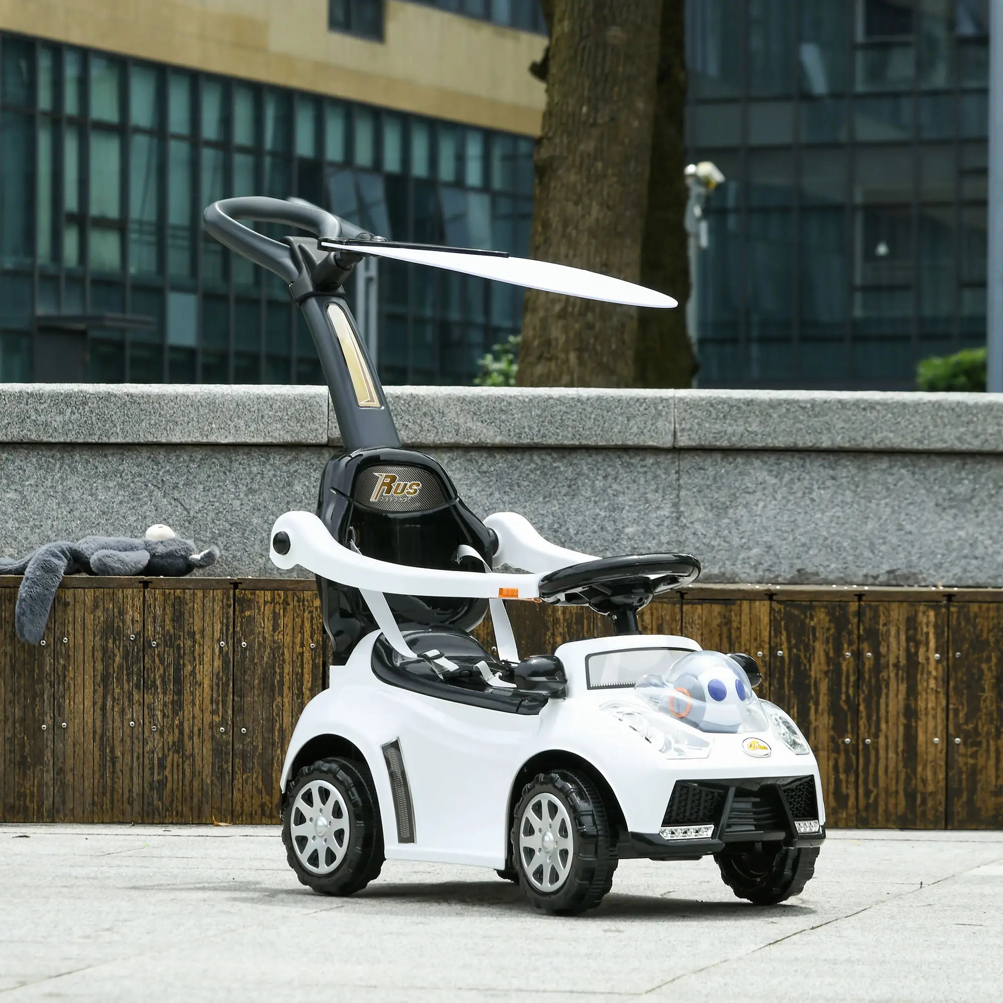 3 in 1 Kids Push Car, Foot to Floor Design, Music, Light, White Push Cars for Toddlers at Gallery Canada