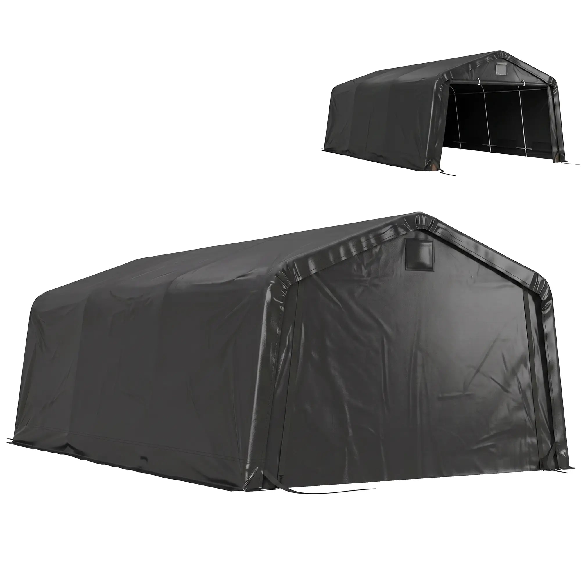 12' x 20' Portable Garage, Heavy Duty Carport Canopy, Black Car Shelters Black at Gallery Canada