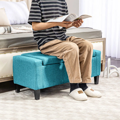 Linen Upholstered Storage Ottoman Bench, Tufted Design, Green Storage Ottomans & Benches at Gallery Canada