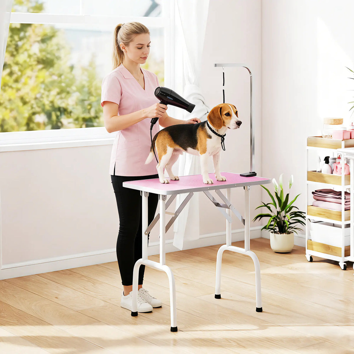 Foldable Pet Grooming Table, Adjustable Arm, Non-Slip, Pink Dog Grooming Tables at Gallery Canada