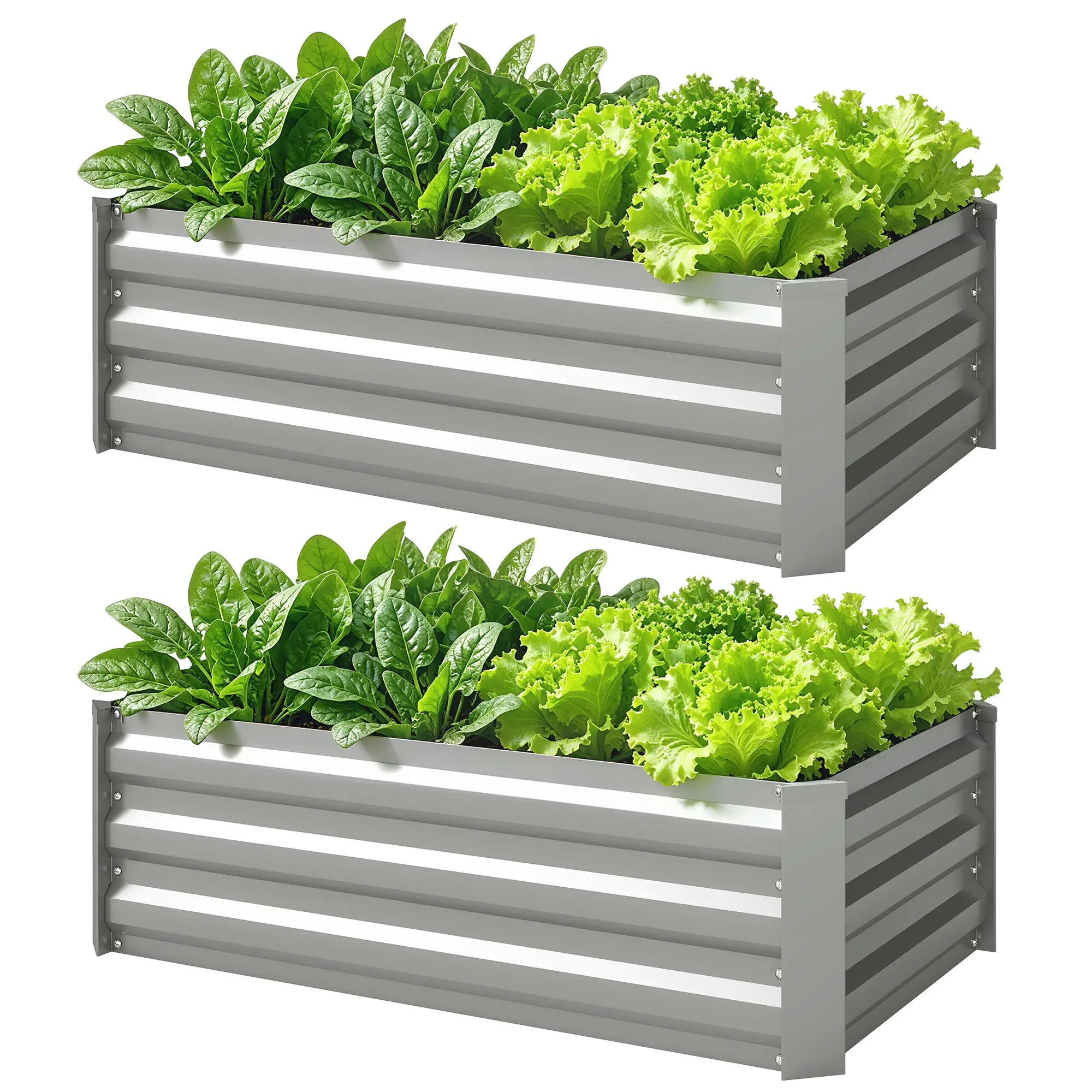 Set of 2 Galvanized Raised Garden Beds, Outdoor Planter Box, Light Grey Raised Garden Beds Light Grey at Gallery Canada