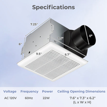 80 CFM Bathroom Exhaust Fan, Metal Housing, 4 Inches Duct, White Ventilation Fans at Gallery Canada