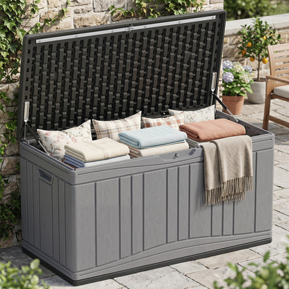 80 Gallon Outdoor Deck Box, Lockable Lid, Garden Storage, Gray Sheds & Outdoor Storage at Gallery Canada