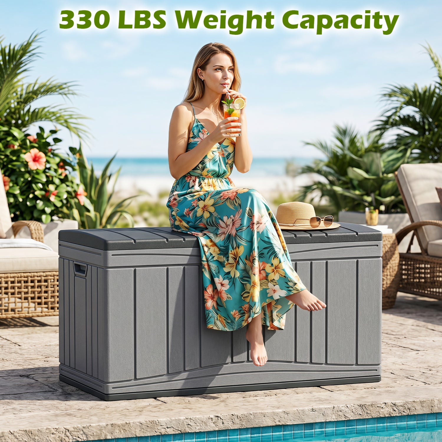 80 Gallon Outdoor Deck Box, Lockable Lid, Garden Storage, Gray Sheds & Outdoor Storage at Gallery Canada