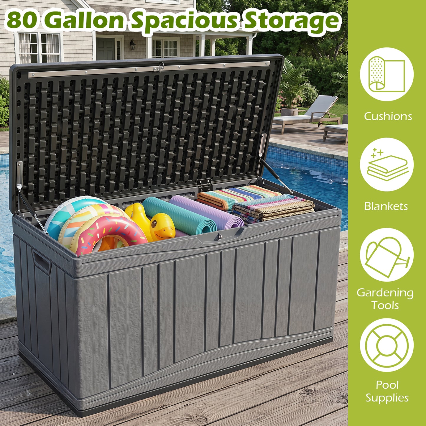 80 Gallon Outdoor Deck Box, Lockable Lid, Garden Storage, Gray Sheds & Outdoor Storage at Gallery Canada
