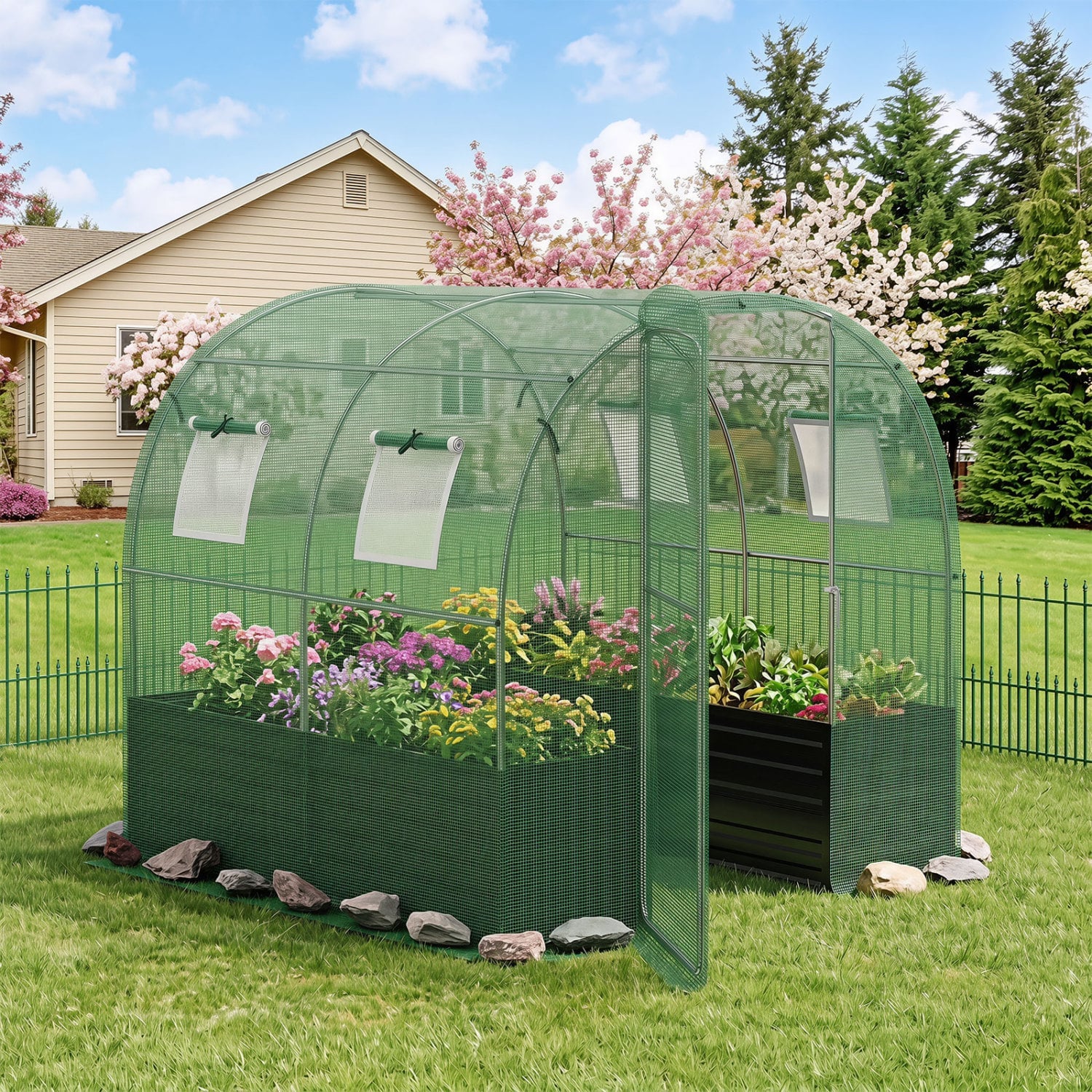 Walk-In Greenhouse With Large Plant Bed, 80 x 79 x 79 In, Green Greenhouses at Gallery Canada