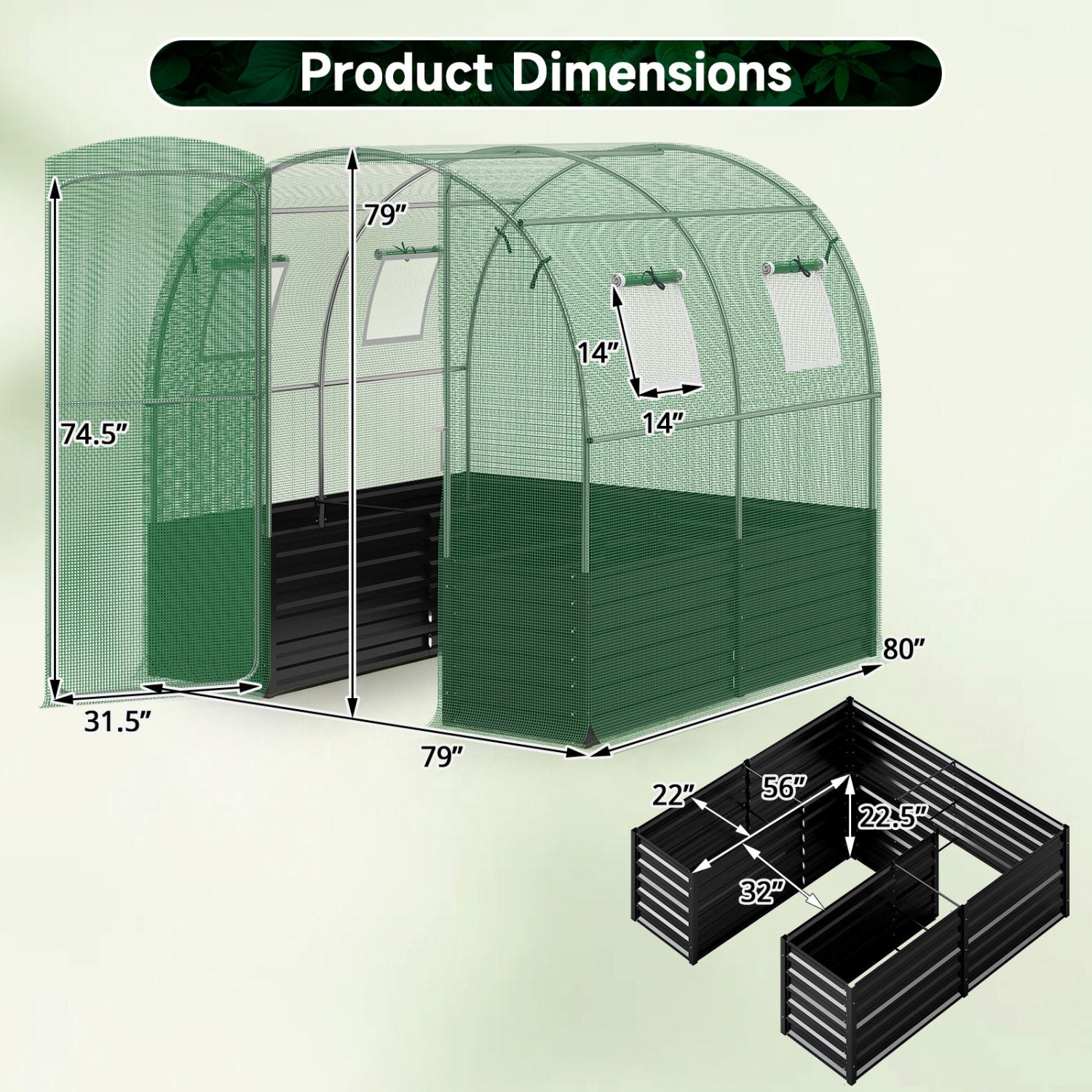 Walk-In Greenhouse With Large Plant Bed, 80 x 79 x 79 In, Green Greenhouses at Gallery Canada