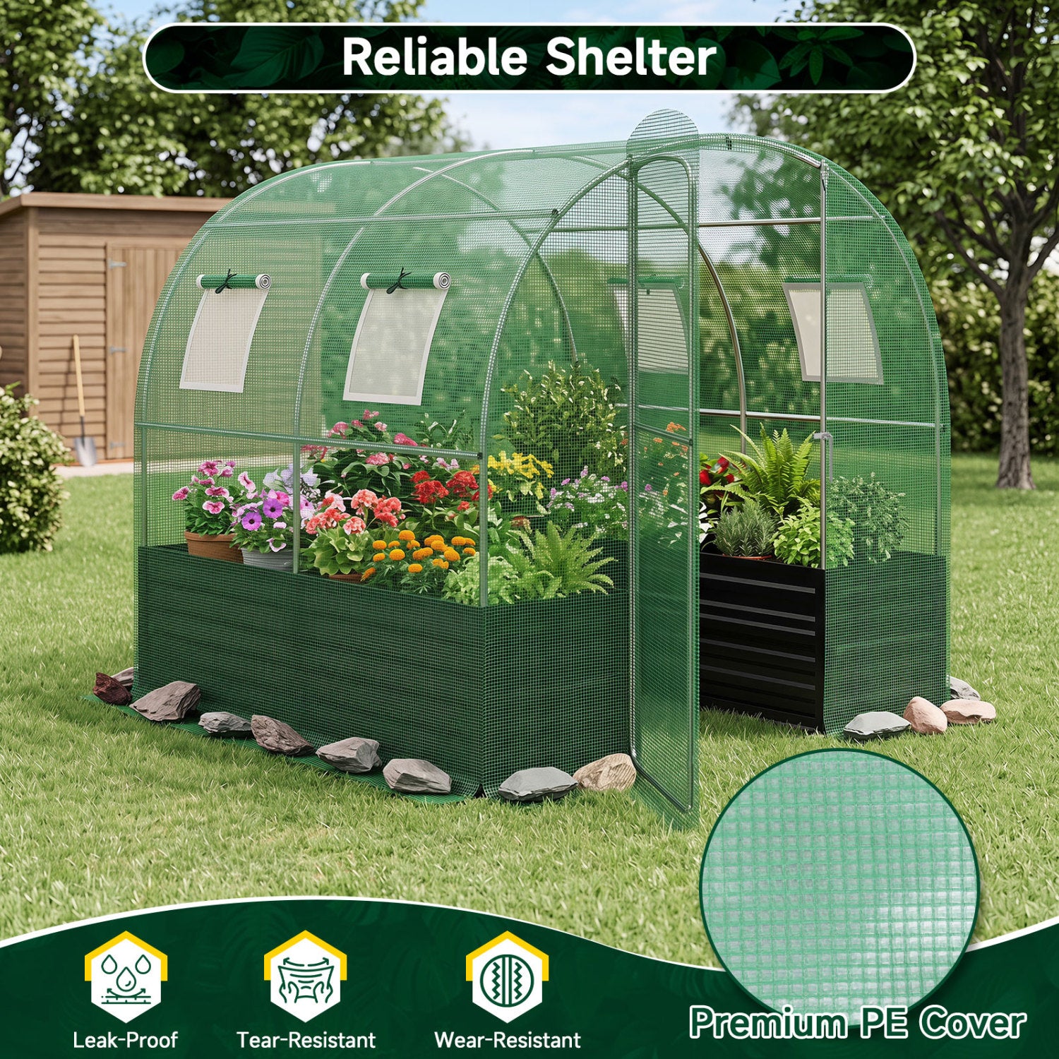 Walk-In Greenhouse With Large Plant Bed, 80 x 79 x 79 In, Green Greenhouses at Gallery Canada