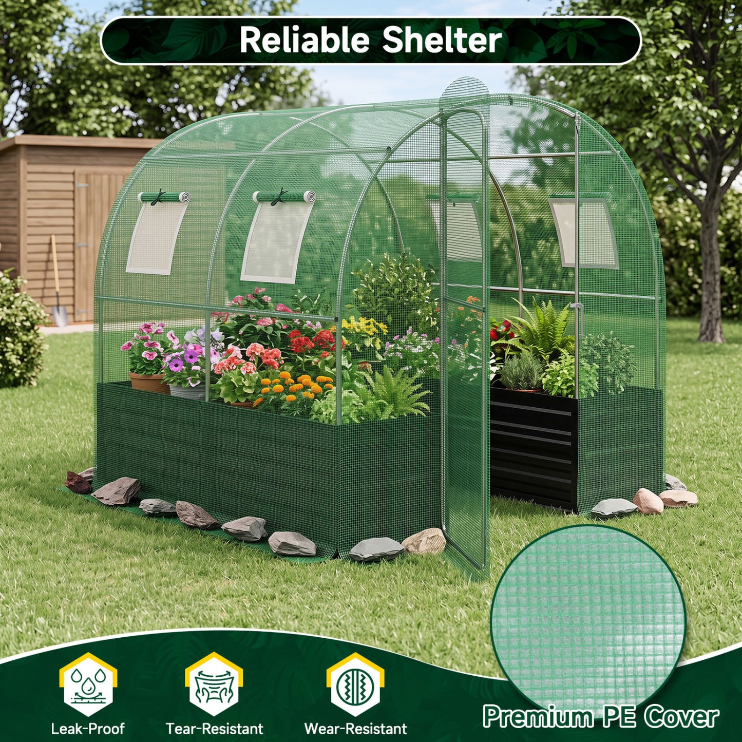 Walk-In Greenhouse With Large Plant Bed, 80 x 79 x 79 In, Green Greenhouses at Gallery Canada