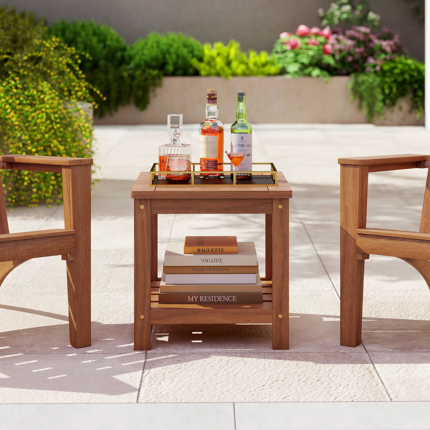 2-Tier Outdoor Side Table, Storage Shelf, Natural Patio Coffee Tables at Gallery Canada