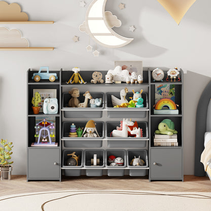 56 Inch Large Toy Storage Organizer, 8 Removable Bins, Bookshelf, Gray Kids Storage at Gallery Canada
