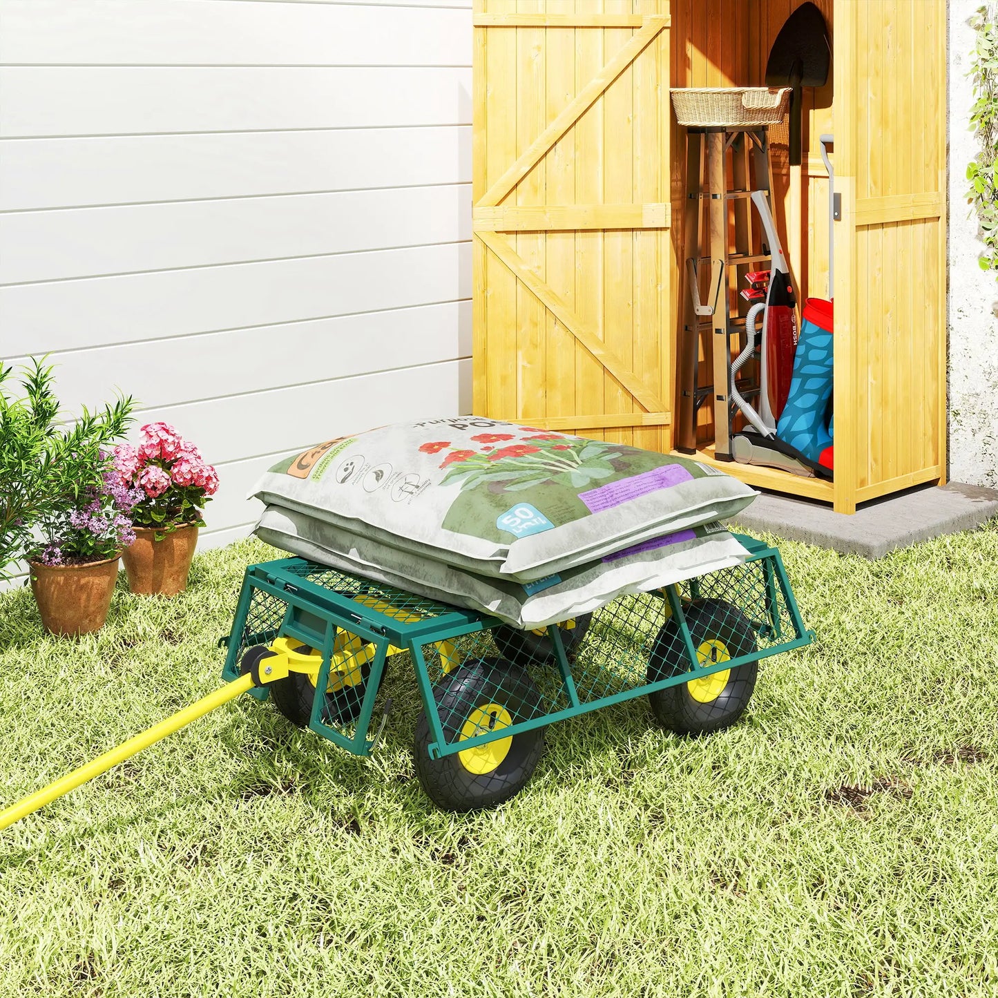 Garden Utility Wagon Cart, Removable Sides, 10" Wheels, Green Folding Garden Carts at Gallery Canada