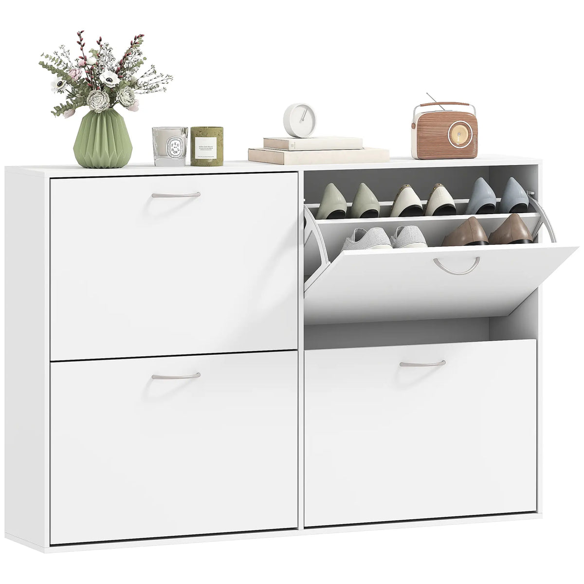 Flip Down Shoe Rack, Wooden Shelf, 4 Drawer Organizer, White Shoe Storage Cabinets & Racks White at Gallery Canada
