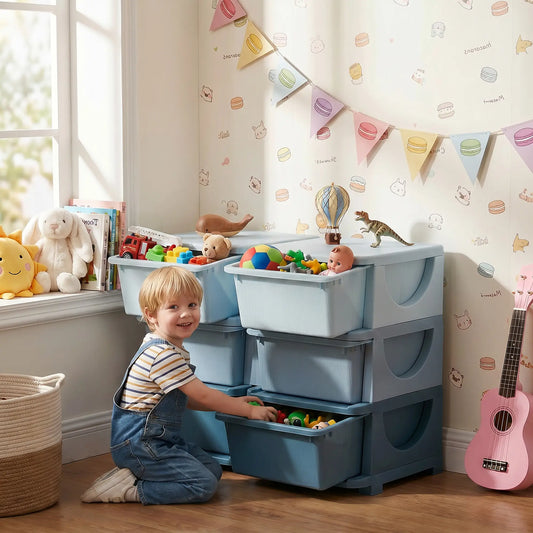 3 Tier Kids Toy Organizer, 6 Plastic Drawers, Blue Baby & Kids Storage Blue at Gallery Canada