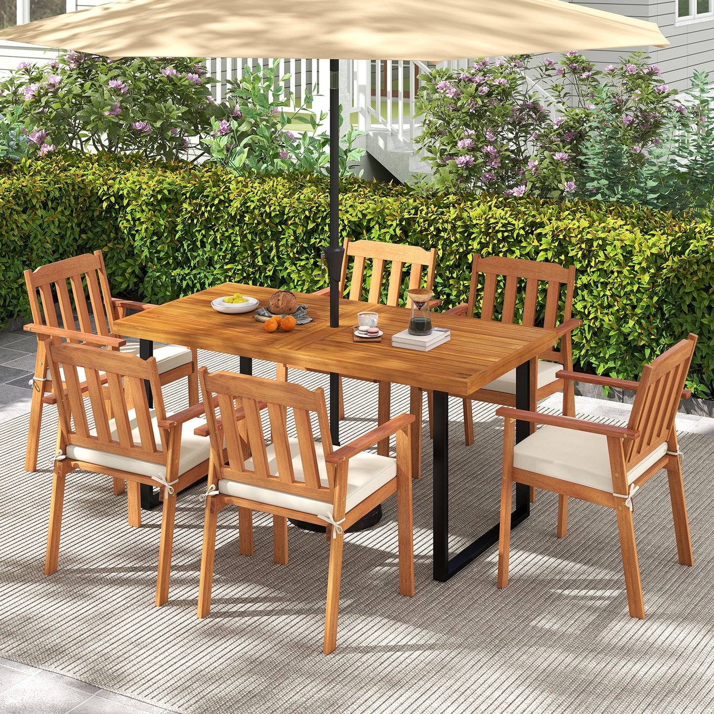Acacia Wood Dining Table, Rectangular, For 6 People Patio Dining Tables at Gallery Canada