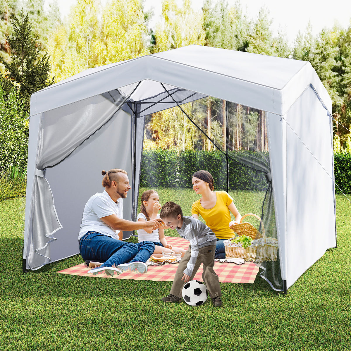 Pop Up Canopy Tent With 4 Sidewalls, Mesh Netting, Wheeled Bag, White Canopies at Gallery Canada