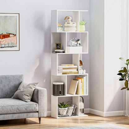 5-Tier Geometric Bookshelf, S Shaped Bookcase, White Display Bookshelves at Gallery Canada