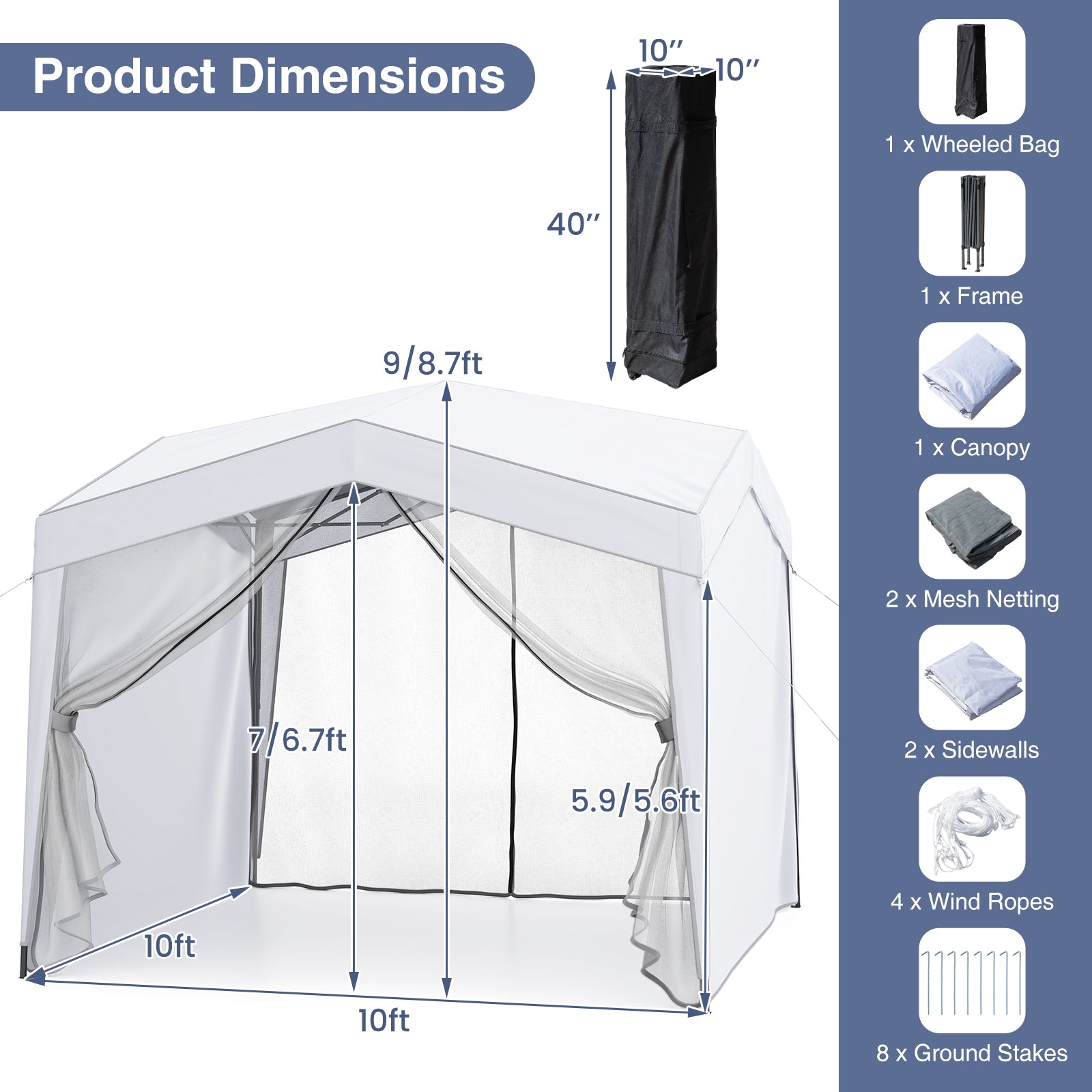 Pop Up Canopy Tent With 4 Sidewalls, Mesh Netting, Wheeled Bag, White Canopies at Gallery Canada