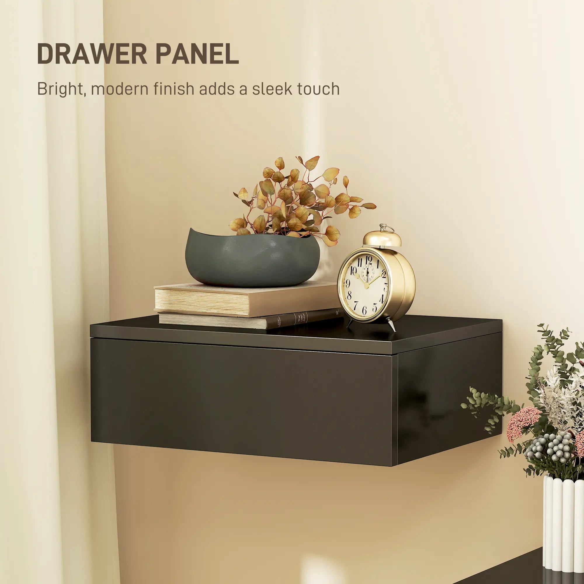 Set Of 2 Wall Mounted Bedside Tables, Floating Nightstands With Drawer, Black Bedside Tables at Gallery Canada