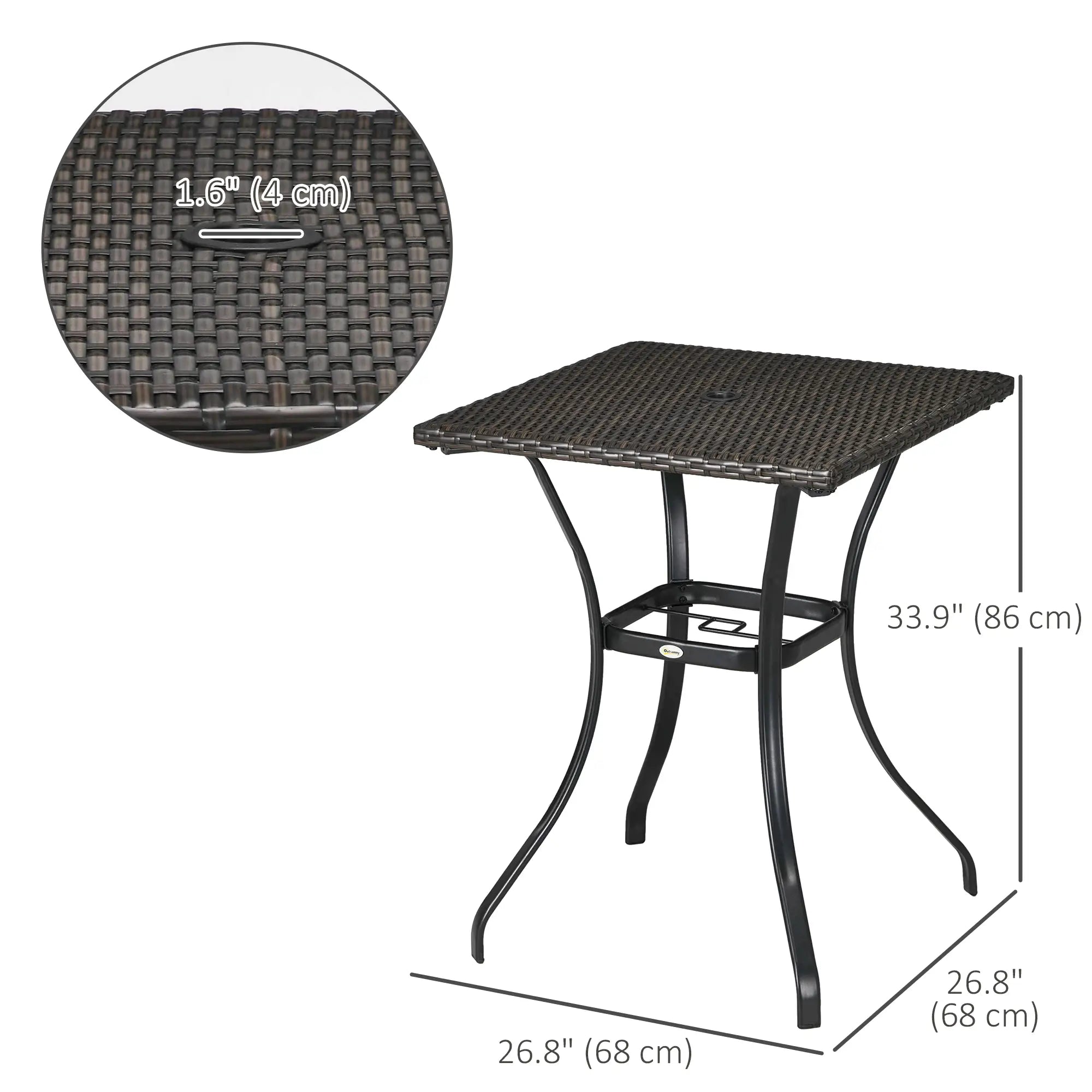 34 Inch Outdoor PE Rattan Dining Table, Umbrella Hole, Mixed Brown, Brown Patio Side Tables at Gallery Canada
