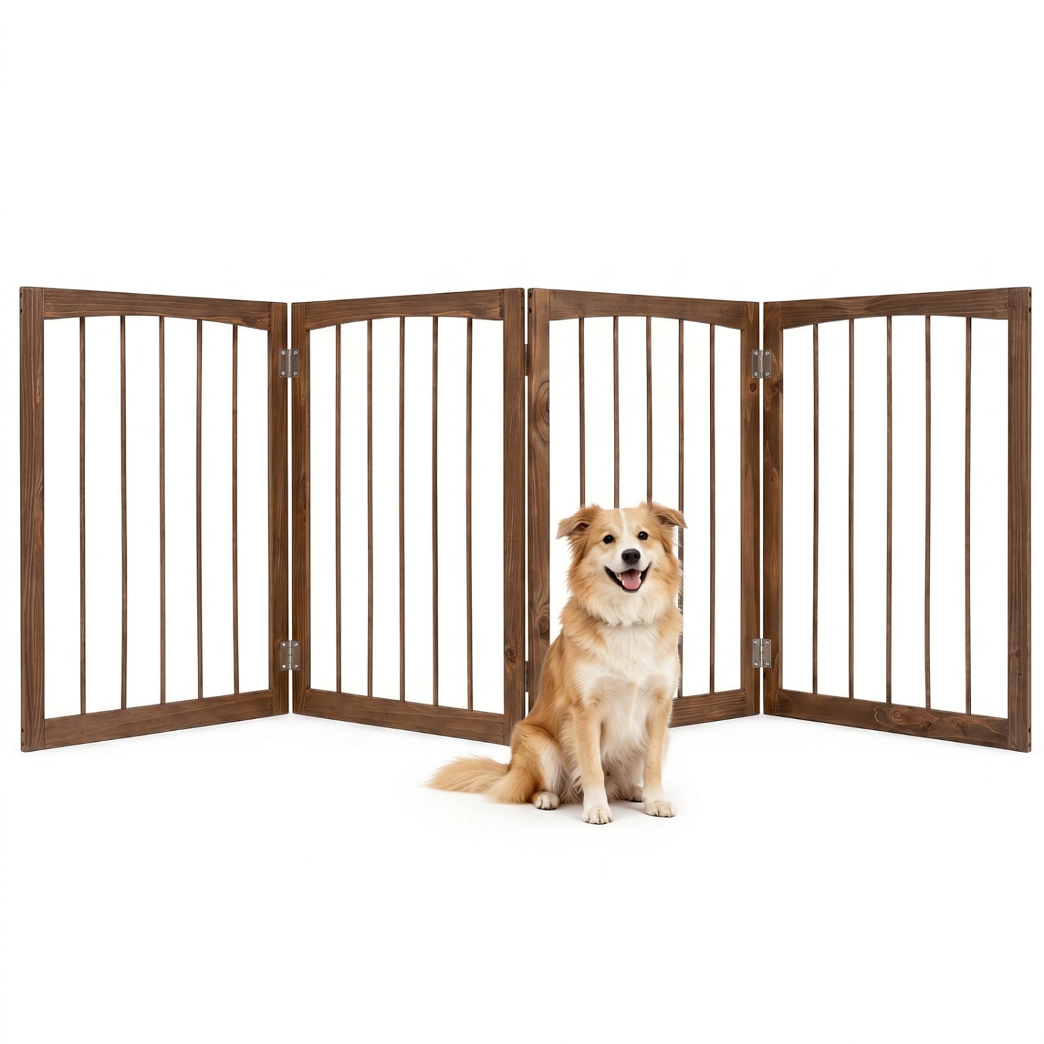 83L X 30H 4-Panel Wooden Pet Fence, Brown Pet Gate Brown at Gallery Canada