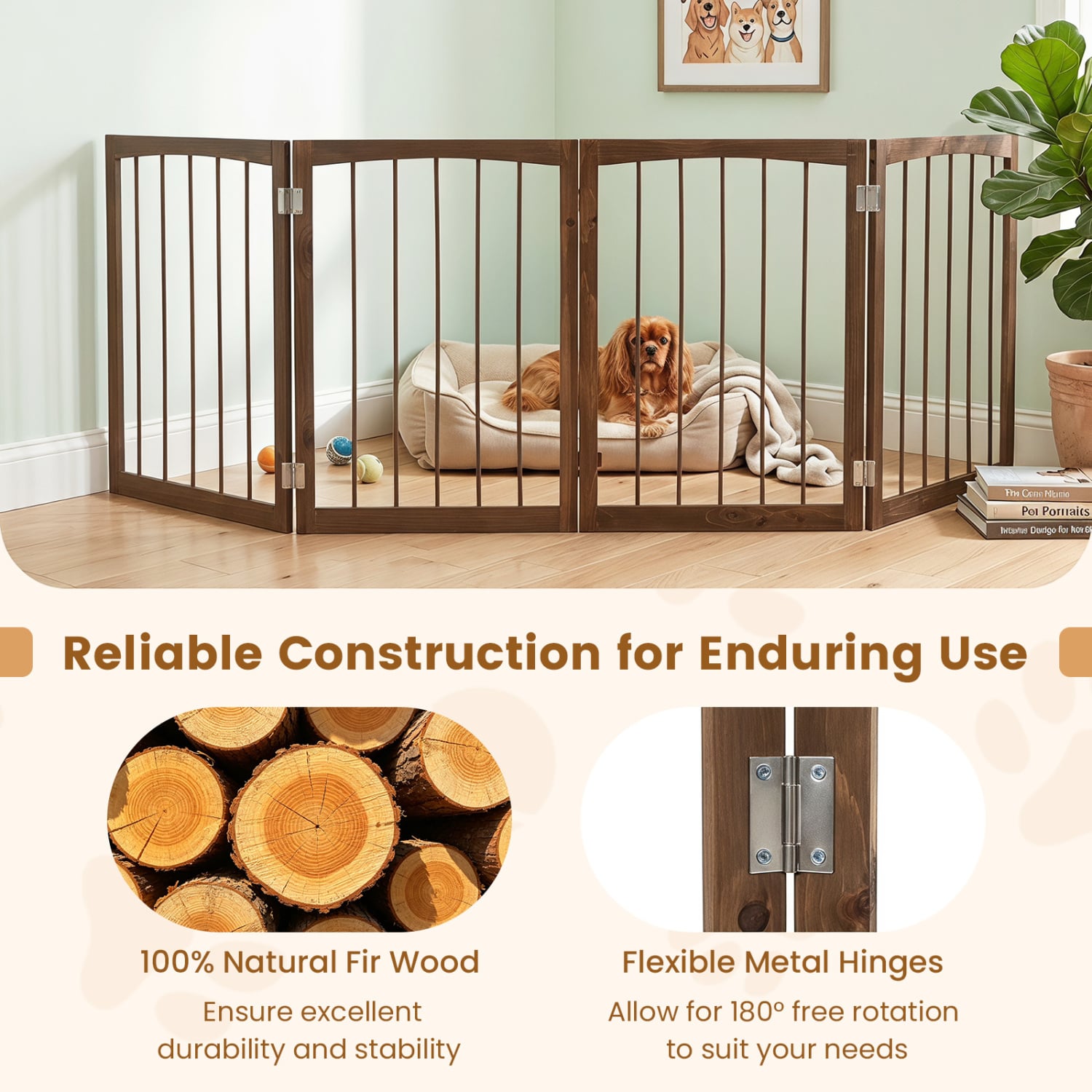 83L X 30H 4-Panel Wooden Pet Fence, Brown Pet Gate at Gallery Canada