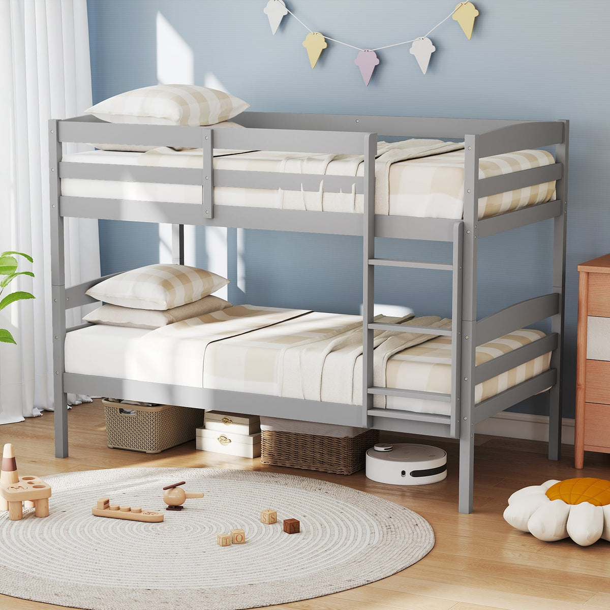 Solid Wood Twin Over Twin Bunk Bed Frame, Gray Bunk Bed Frame at Gallery Canada