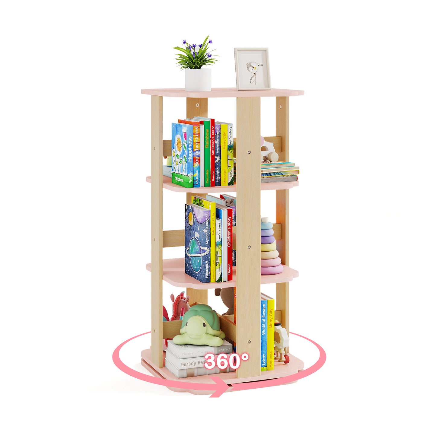 3-Tier Corner Toddler Book Rack, 12 Sectors, Pink Kids Storage at Gallery Canada